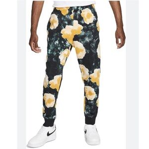 💃Nike XL Yellow Green Floral Club Fleece Lounge Joggers Pants